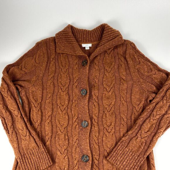 J.Jill Womens Cable-knit Cardigan Button Up Duster Sweater Auburn Sz Medium Wool - Picture 10 of 11